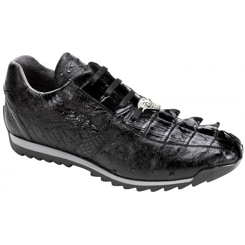 Belvedere "Forte 3001" Black Genuine Hornback Crocodile / Ostrich Sneakers